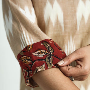 Beige - Pochampally Ikat Weave Cotton Straight Kurta