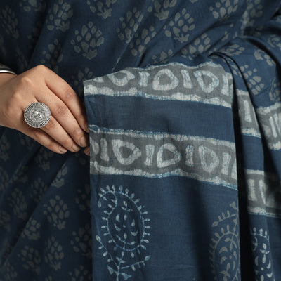 Blue - Akola Hand Block Printed Cotton Saree