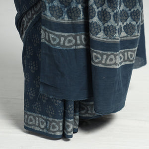 Blue - Akola Hand Block Printed Cotton Saree