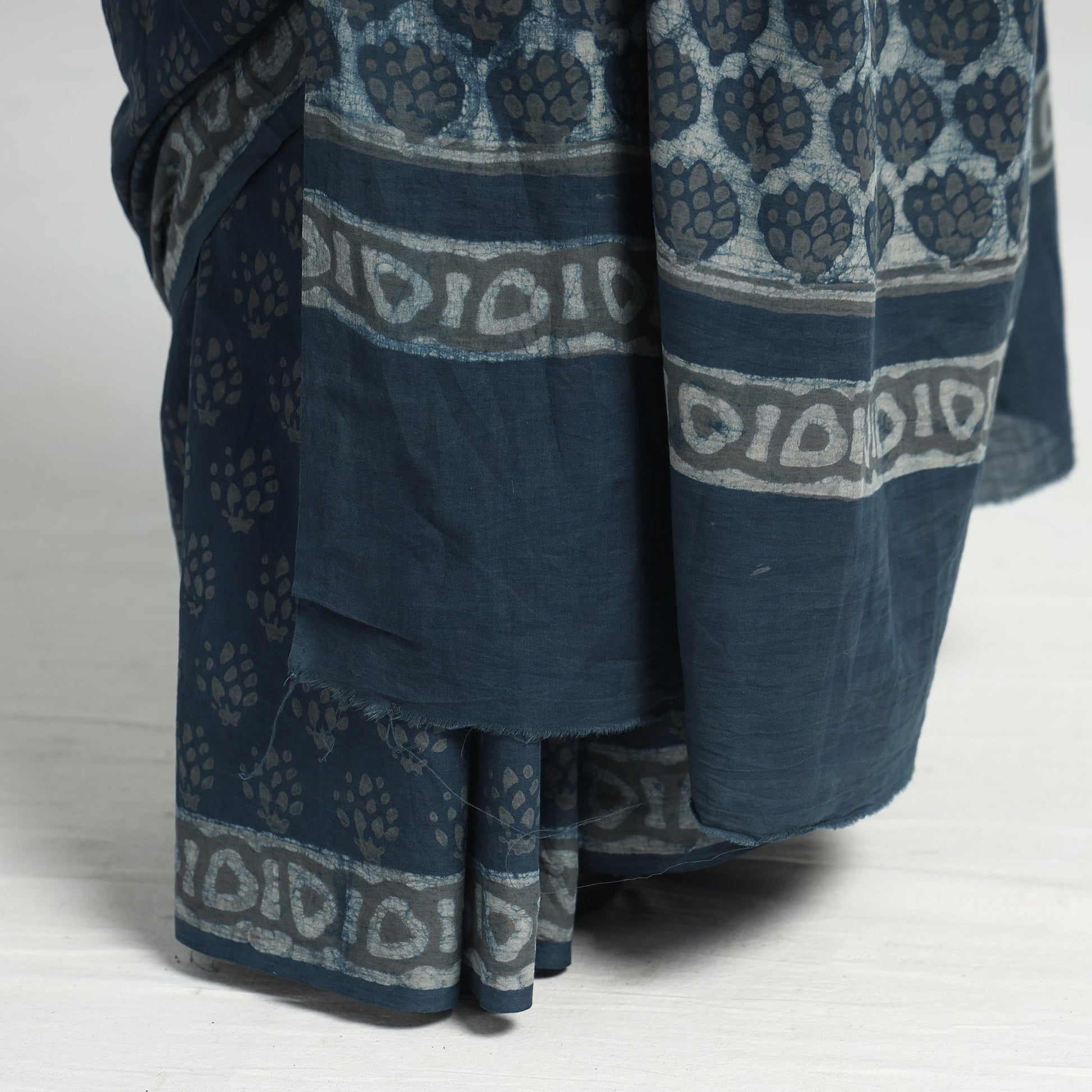 Blue - Akola Hand Block Printed Cotton Saree