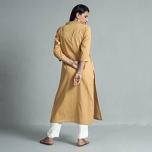 Beige - Plain Flex Cotton Long Straight Kurta 21
