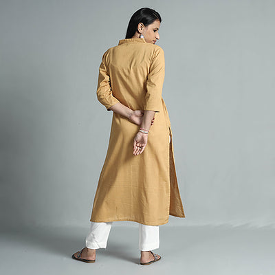 Beige - Plain Flex Cotton Long Straight Kurta 21