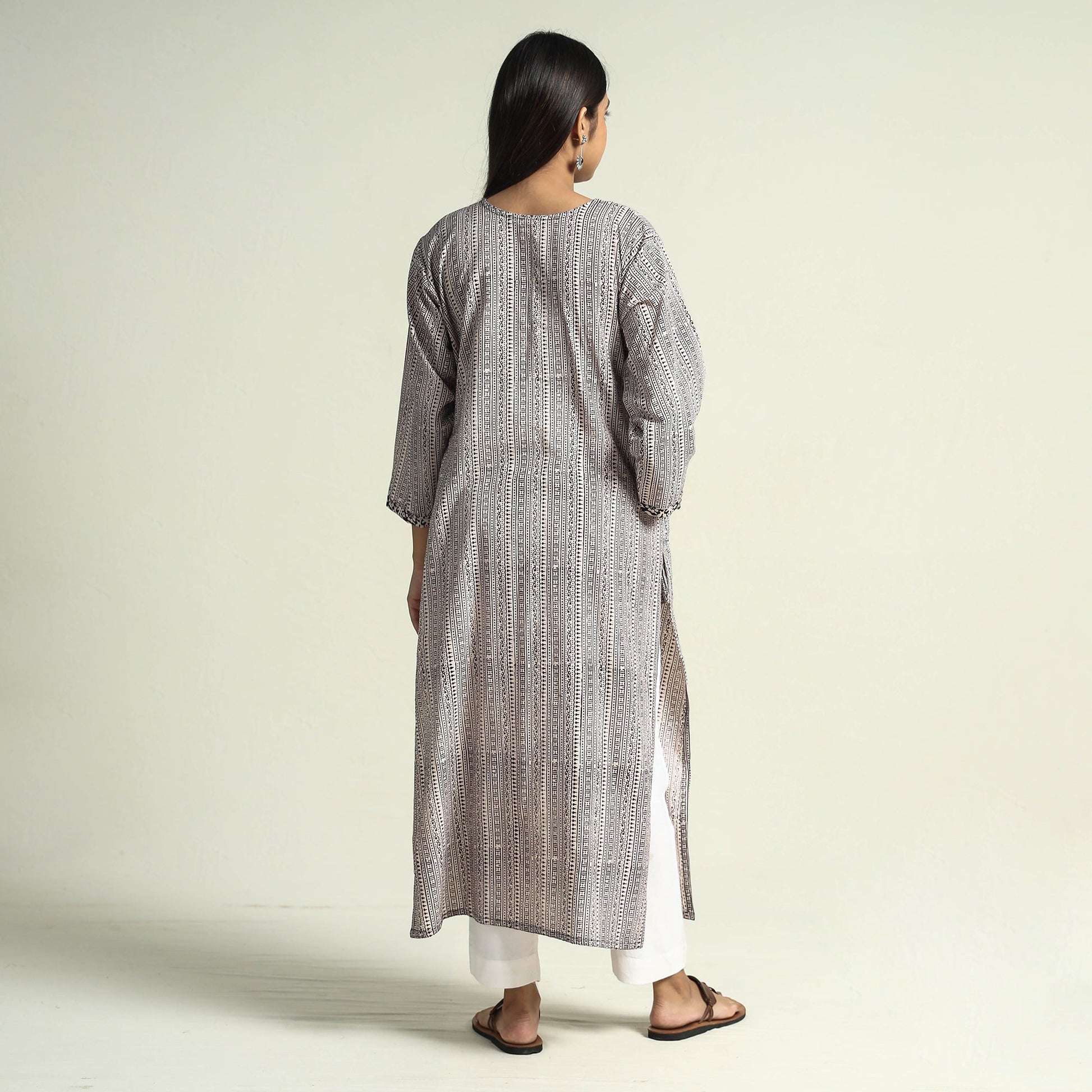 Beige - Block Print Cotton Straight Bagh Kurta