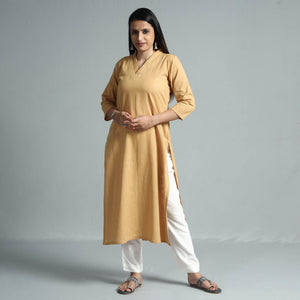 Beige - Plain Flex Cotton Long Straight Kurta 21