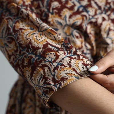 Brown - Kalamkari Block Printed Cotton Flared Gher Dress