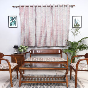 Beige - Sanganeri Block Printed Cotton Window Curtain (5 x 3 Feet) (Single Piece)