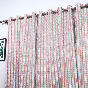Beige - Sanganeri Block Printed Cotton Window Curtain (5 x 3 Feet) (Single Piece)
