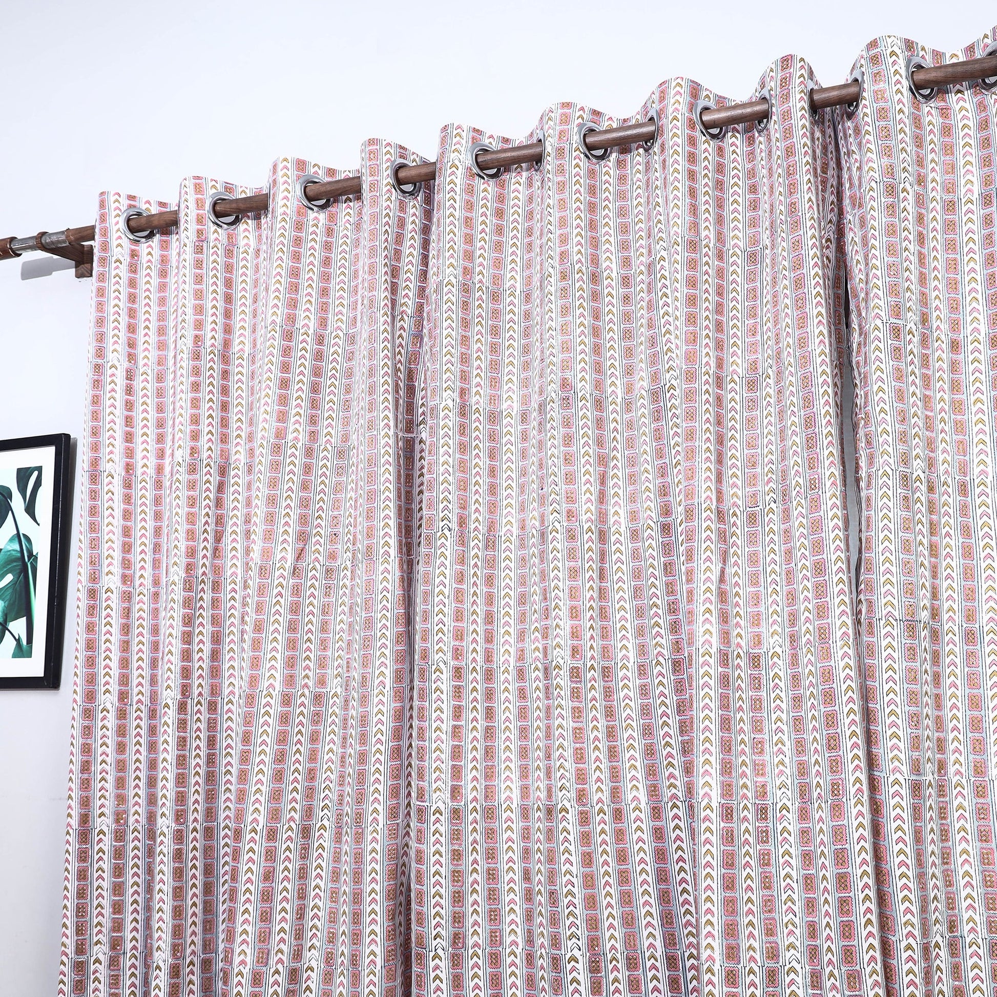 Beige - Sanganeri Block Printed Cotton Window Curtain (5 x 3 Feet) (Single Piece)