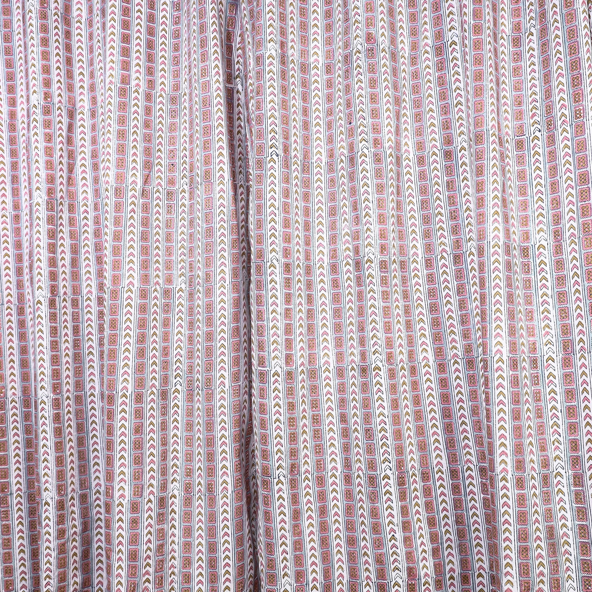Beige - Sanganeri Block Printed Cotton Window Curtain (5 x 3 Feet) (Single Piece)