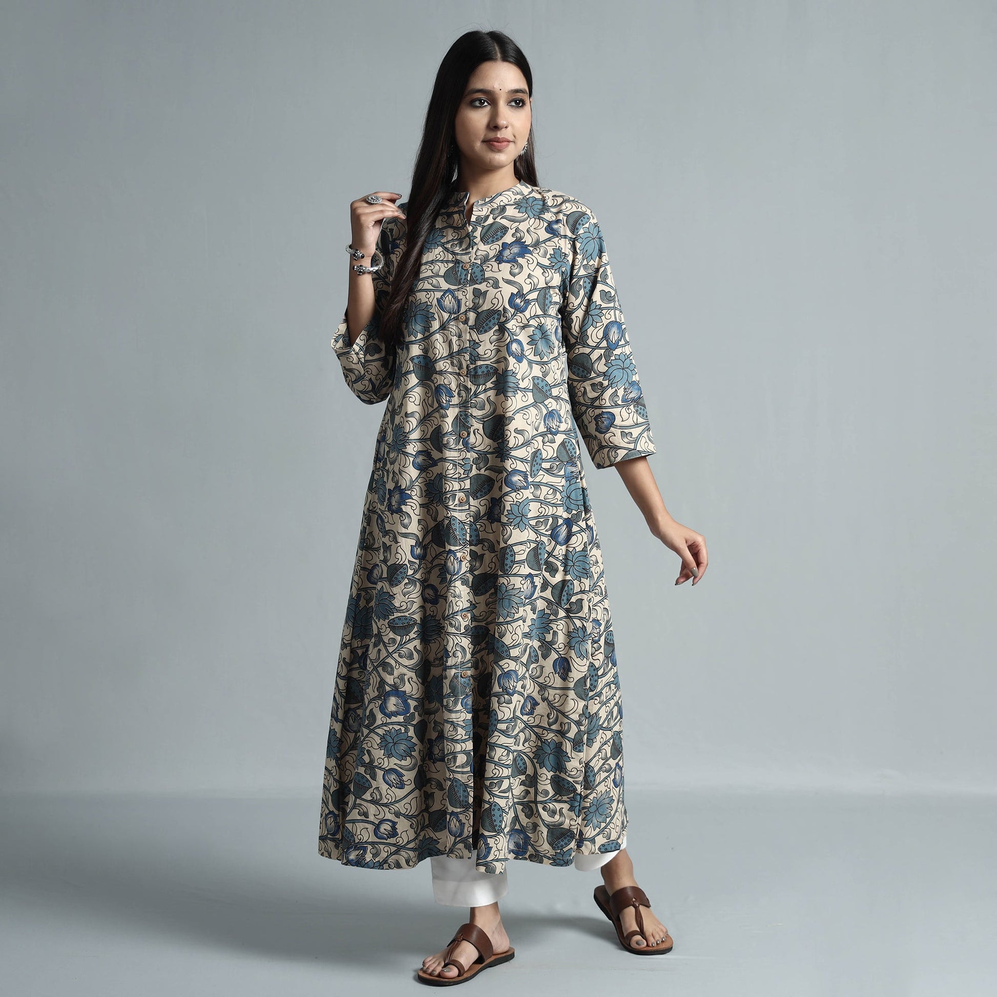 Beige - Kalamkari Printed Cotton Kurta