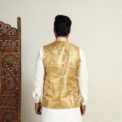 Beige - Brocade Silk Banarasi Nehru Jacket 05