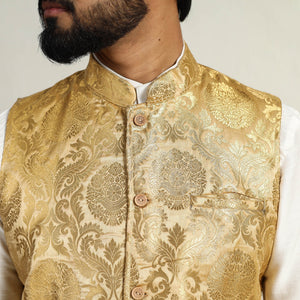 Beige - Brocade Silk Banarasi Nehru Jacket 05