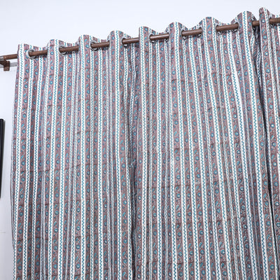 Brown - Sanganeri Block Printed Cotton Window Curtain (5 x 3 Feet) (Single Piece)