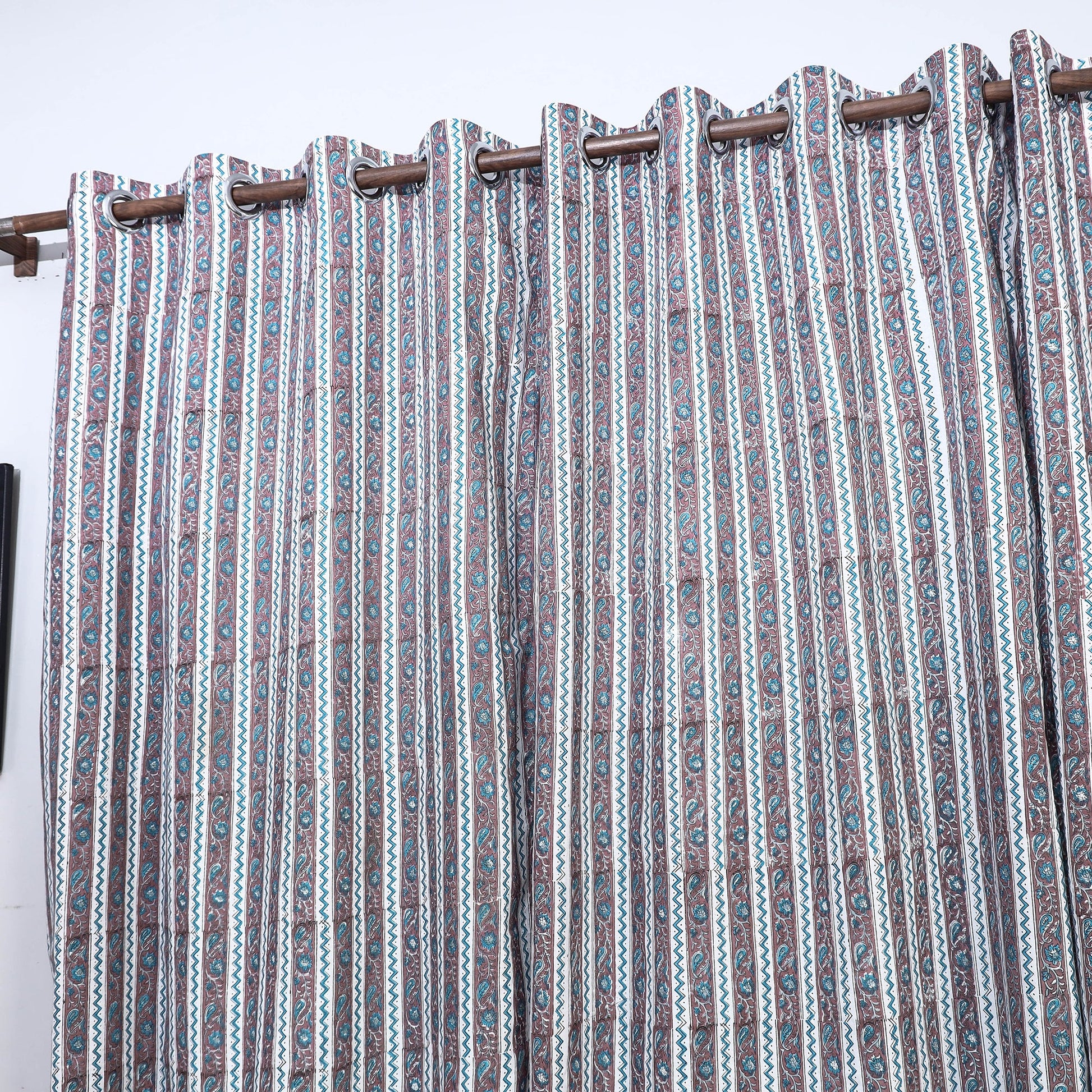 Brown - Sanganeri Block Printed Cotton Window Curtain (5 x 3 Feet) (Single Piece)