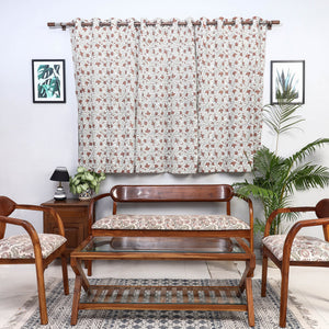 Beige - Sanganeri Block Printed Cotton Window Curtain (5 x 3 Feet) (Single Piece)