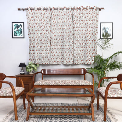 Beige - Sanganeri Block Printed Cotton Window Curtain (5 x 3 Feet) (Single Piece)