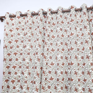 Beige - Sanganeri Block Printed Cotton Window Curtain (5 x 3 Feet) (Single Piece)