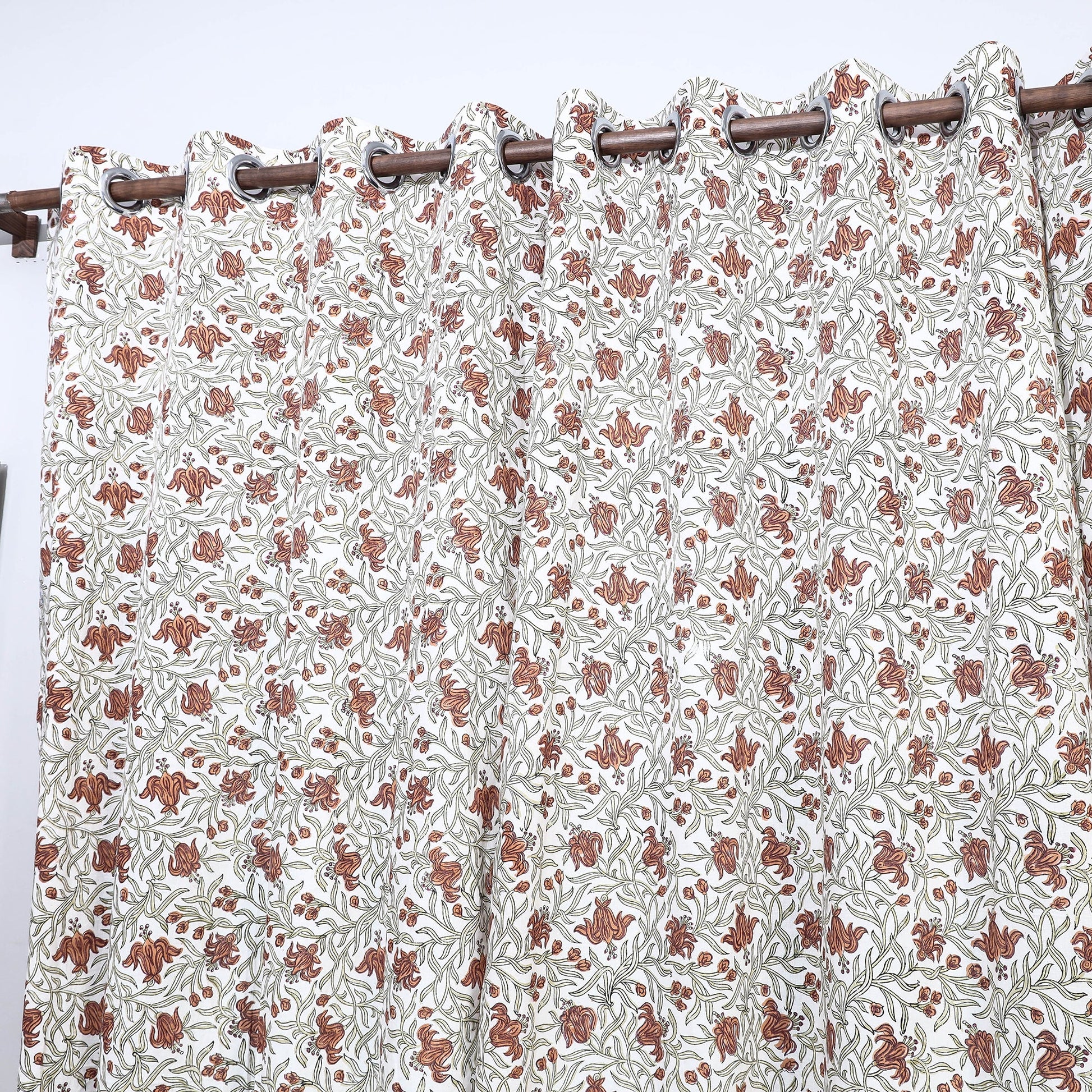 Beige - Sanganeri Block Printed Cotton Window Curtain (5 x 3 Feet) (Single Piece)