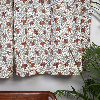 Beige - Sanganeri Block Printed Cotton Window Curtain (5 x 3 Feet) (Single Piece)