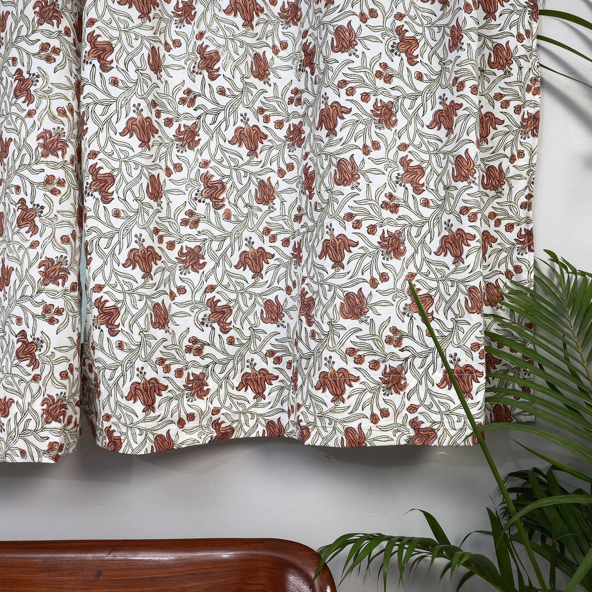 Beige - Sanganeri Block Printed Cotton Window Curtain (5 x 3 Feet) (Single Piece)