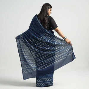 Blue - Akola Hand Block Printed Cotton Saree