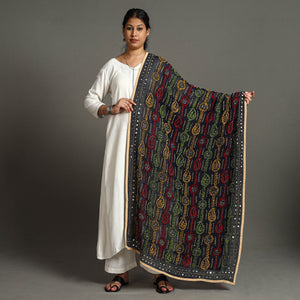 Black - Ranihati Georgette Chapa Work Phulkari Embroidered Dupatta 99