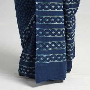 Blue - Akola Hand Block Printed Cotton Saree