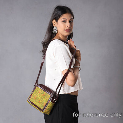 Brown - Handcrafted Kantha Embroidery Cotton & Leather Sling Bag