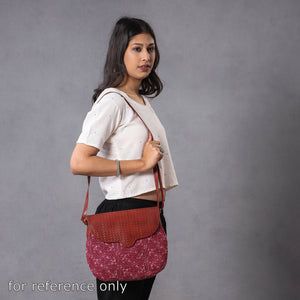 Black - Handcrafted Kantha Embroidery Cotton & Embossed Leather Sling Bag