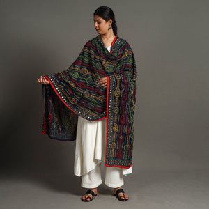 Black - Ranihati Georgette Chapa Work Phulkari Embroidered Dupatta 100