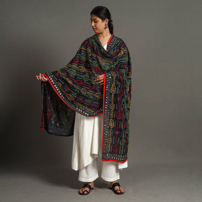 Black - Ranihati Georgette Chapa Work Phulkari Embroidered Dupatta 100