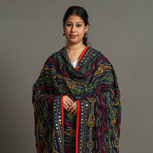Black - Ranihati Georgette Chapa Work Phulkari Embroidered Dupatta 100