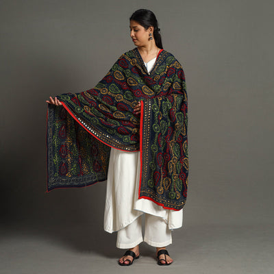 Black - Ranihati Georgette Chapa Work Phulkari Embroidered Dupatta 103