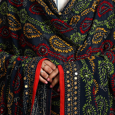 Black - Ranihati Georgette Chapa Work Phulkari Embroidered Dupatta 103