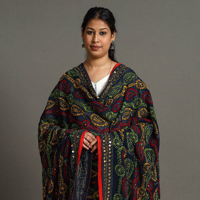 Black - Ranihati Georgette Chapa Work Phulkari Embroidered Dupatta 103