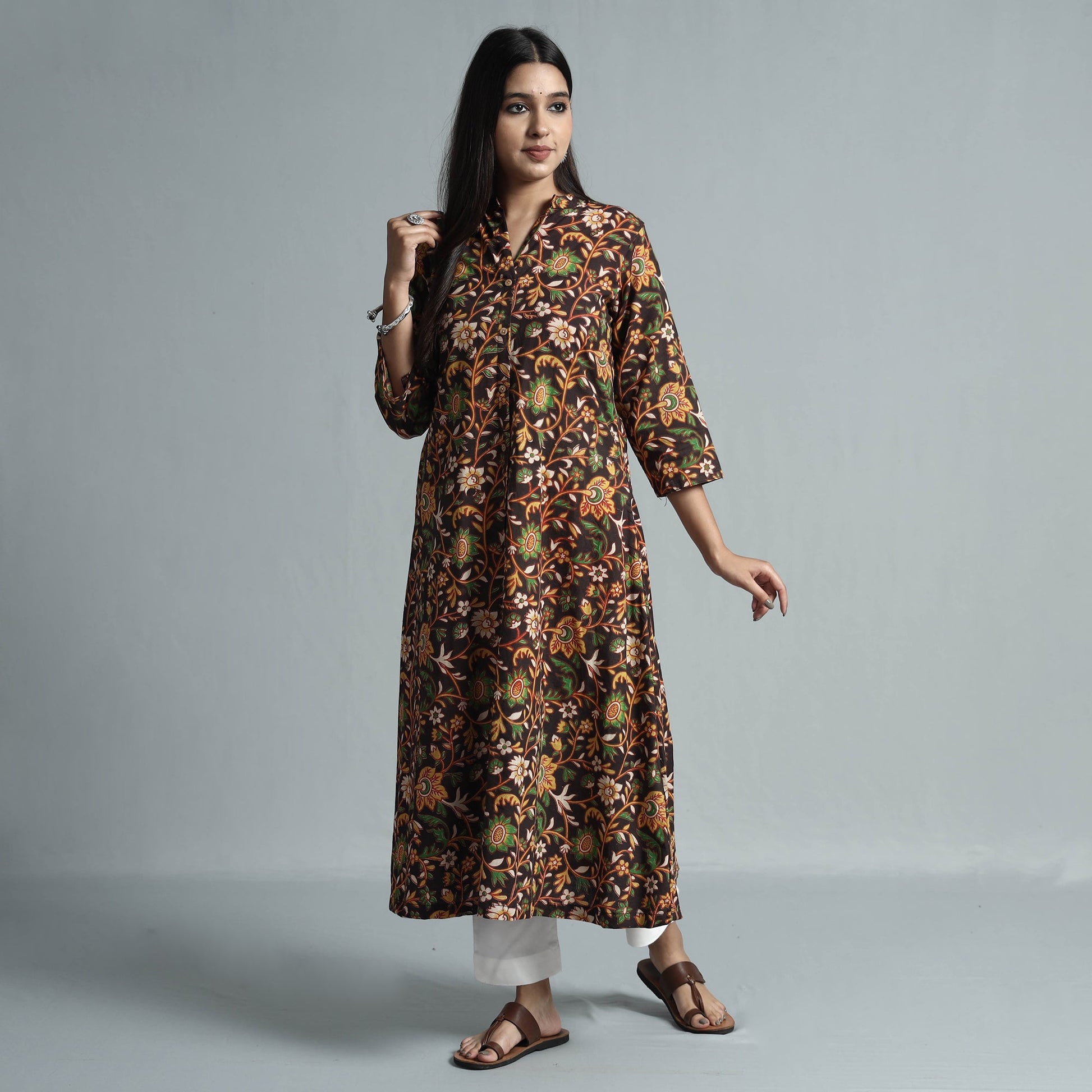 Brown - Kalamkari Printed Cotton Kurta