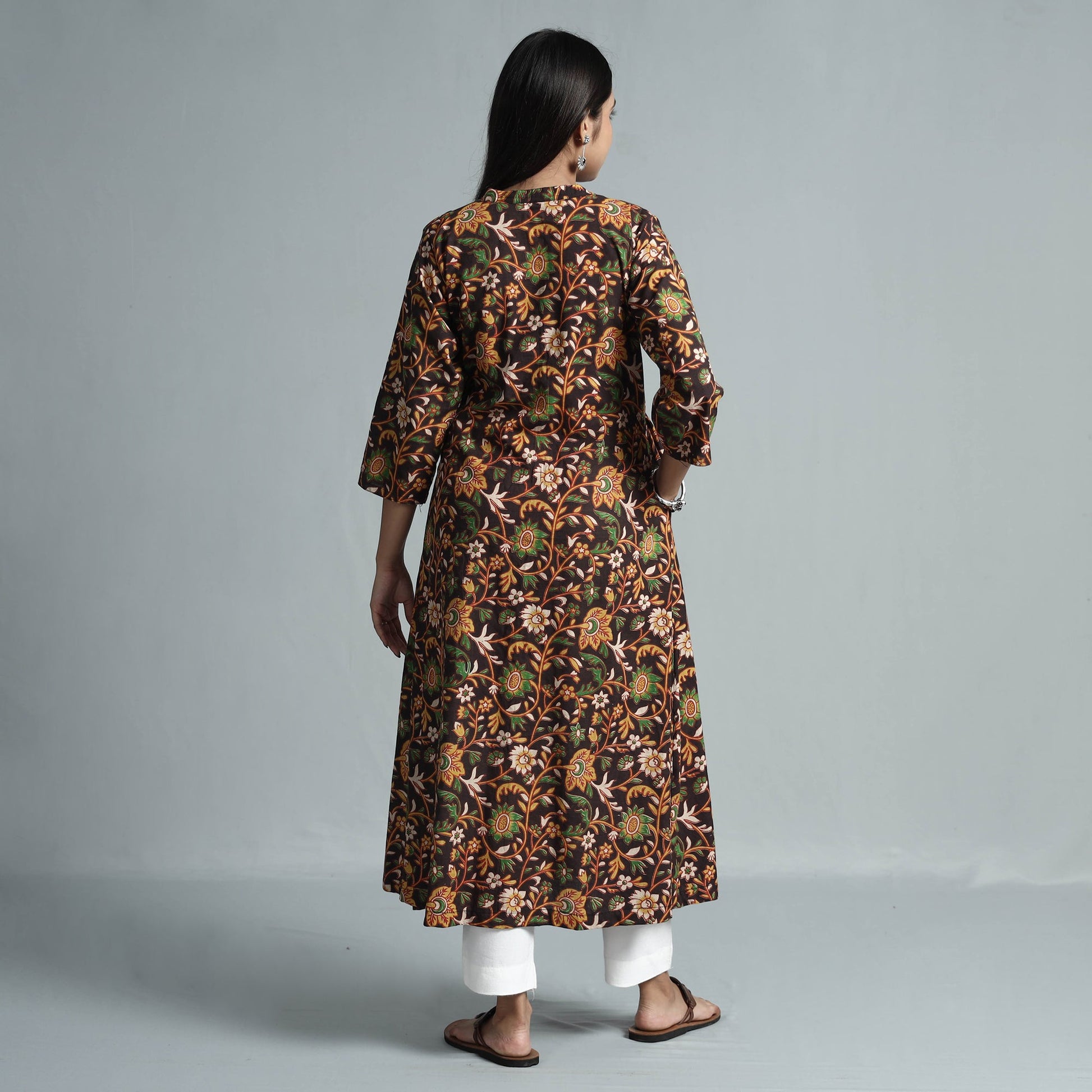 Brown - Kalamkari Printed Cotton Kurta