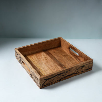 Brown - Handcrafted Mango Wooden Serving Tray (11 x 11 in)