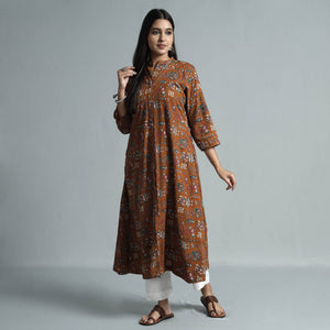 Brown - Kalamkari Printed Cotton Kurta