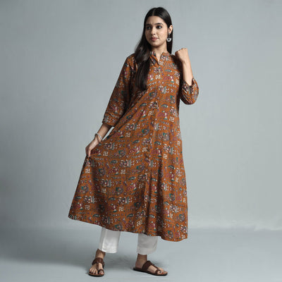 Brown - Kalamkari Printed Cotton Kurta