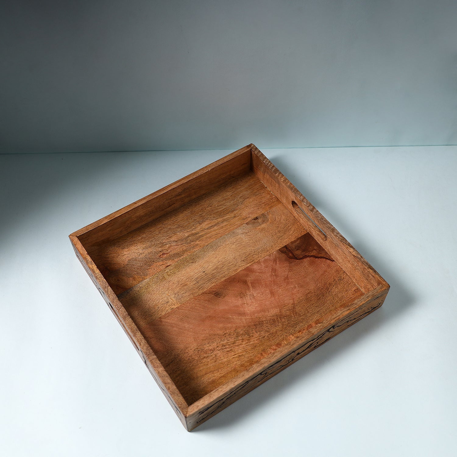 Brown - Handcrafted Mango Wooden Serving Tray (13 x 13 in)