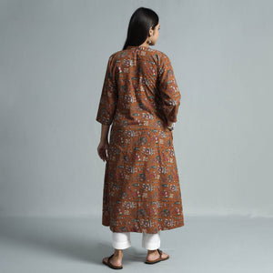 Brown - Kalamkari Printed Cotton Kurta
