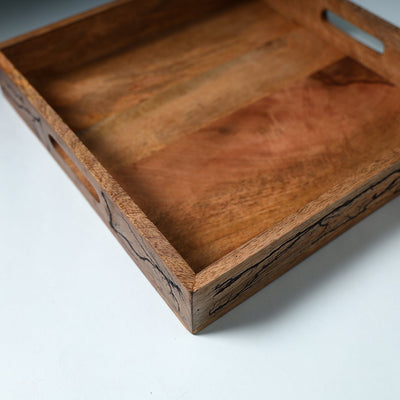 Brown - Handcrafted Mango Wooden Serving Tray (13 x 13 in)