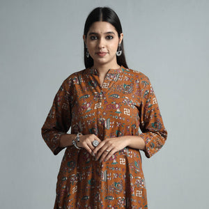 Brown - Kalamkari Printed Cotton Kurta