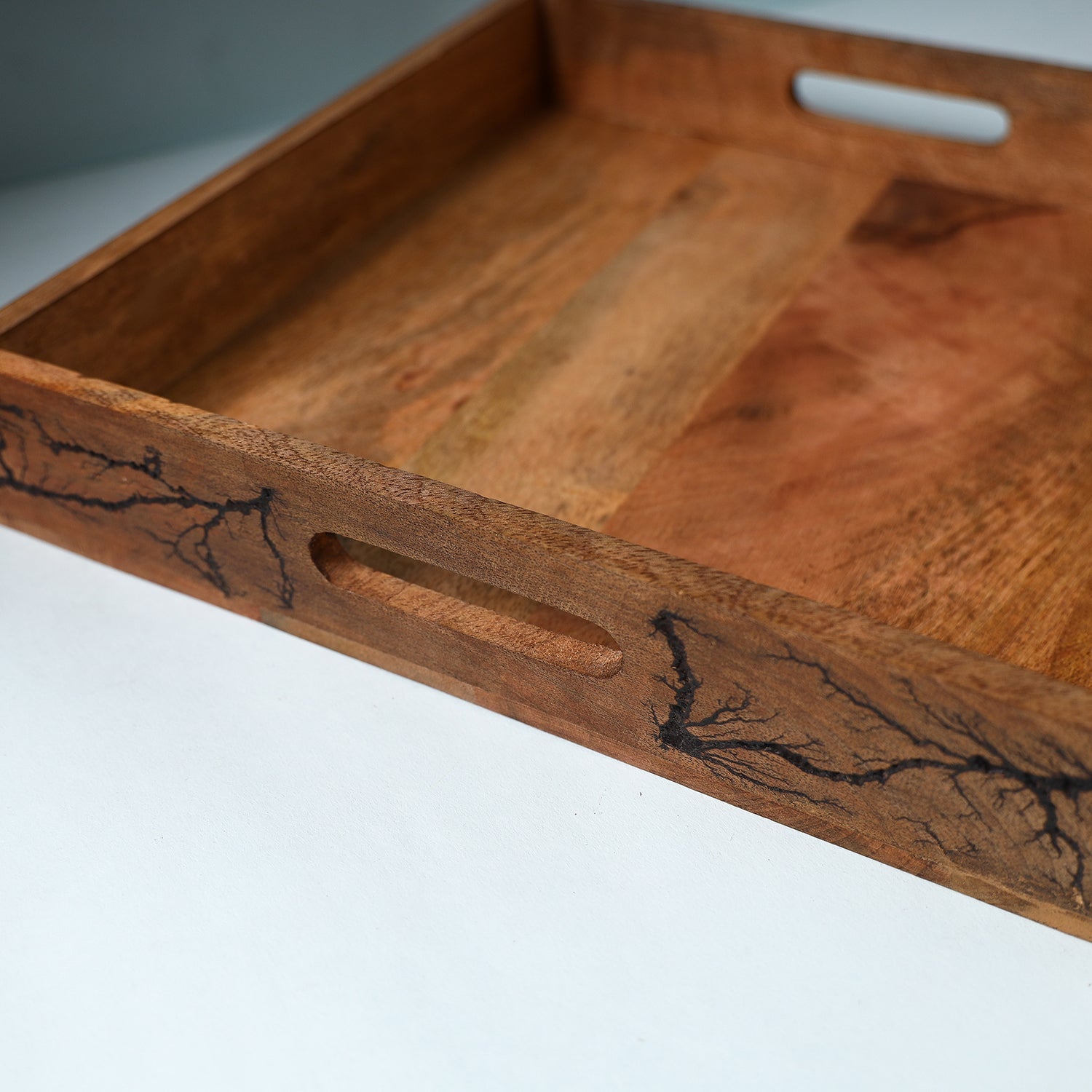 Brown - Handcrafted Mango Wooden Serving Tray (13 x 13 in)