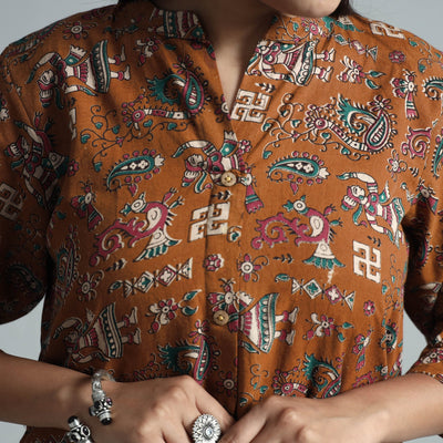 Brown - Kalamkari Printed Cotton Kurta