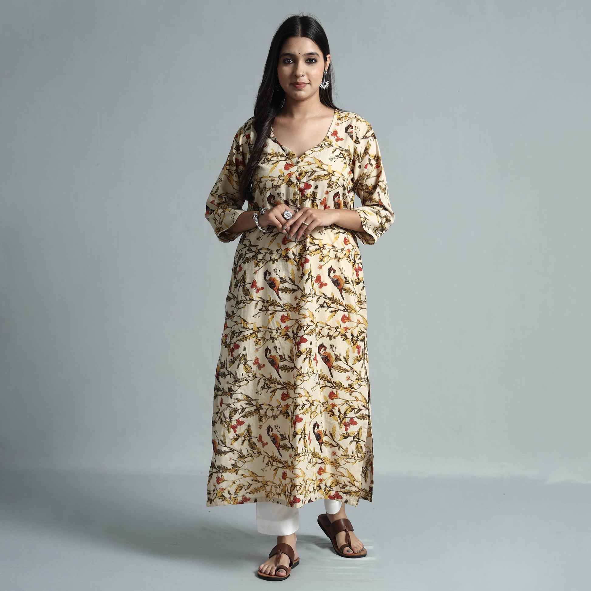 Beige - Kalamkari Printed Cotton Kurta