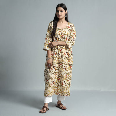 Beige - Kalamkari Printed Cotton Kurta
