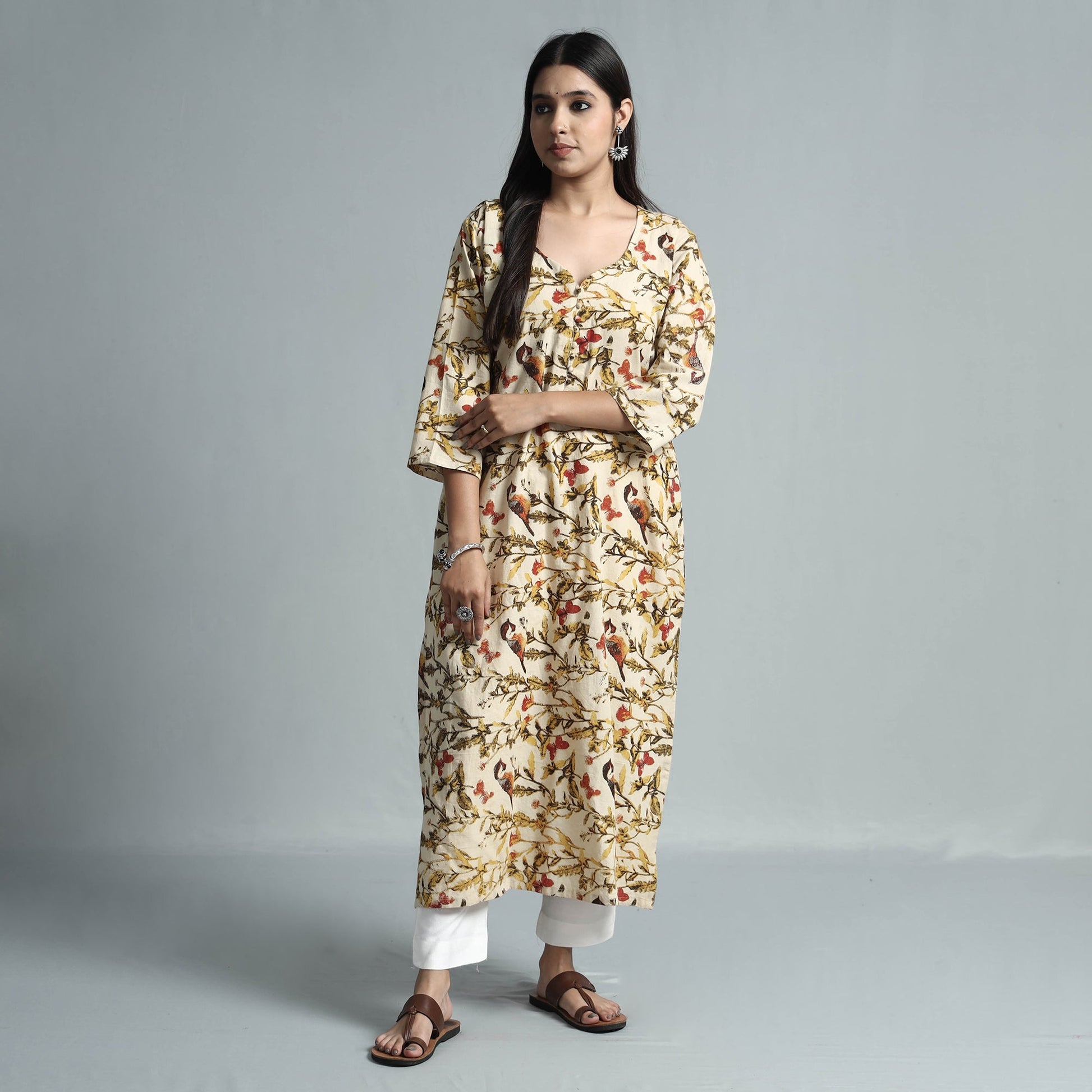 Beige - Kalamkari Printed Cotton Kurta