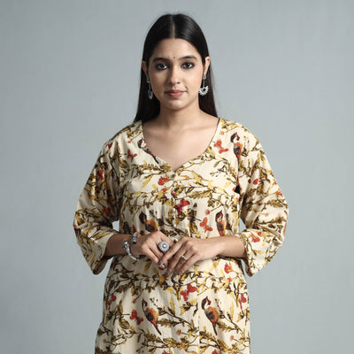 Beige - Kalamkari Printed Cotton Kurta